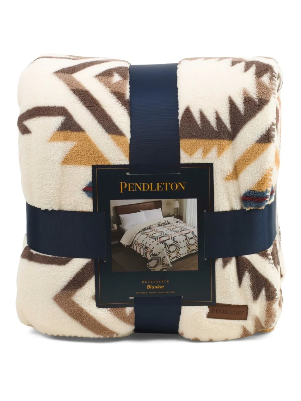 Pendleton KING Cream & Brown Geometric Reversible Blanket